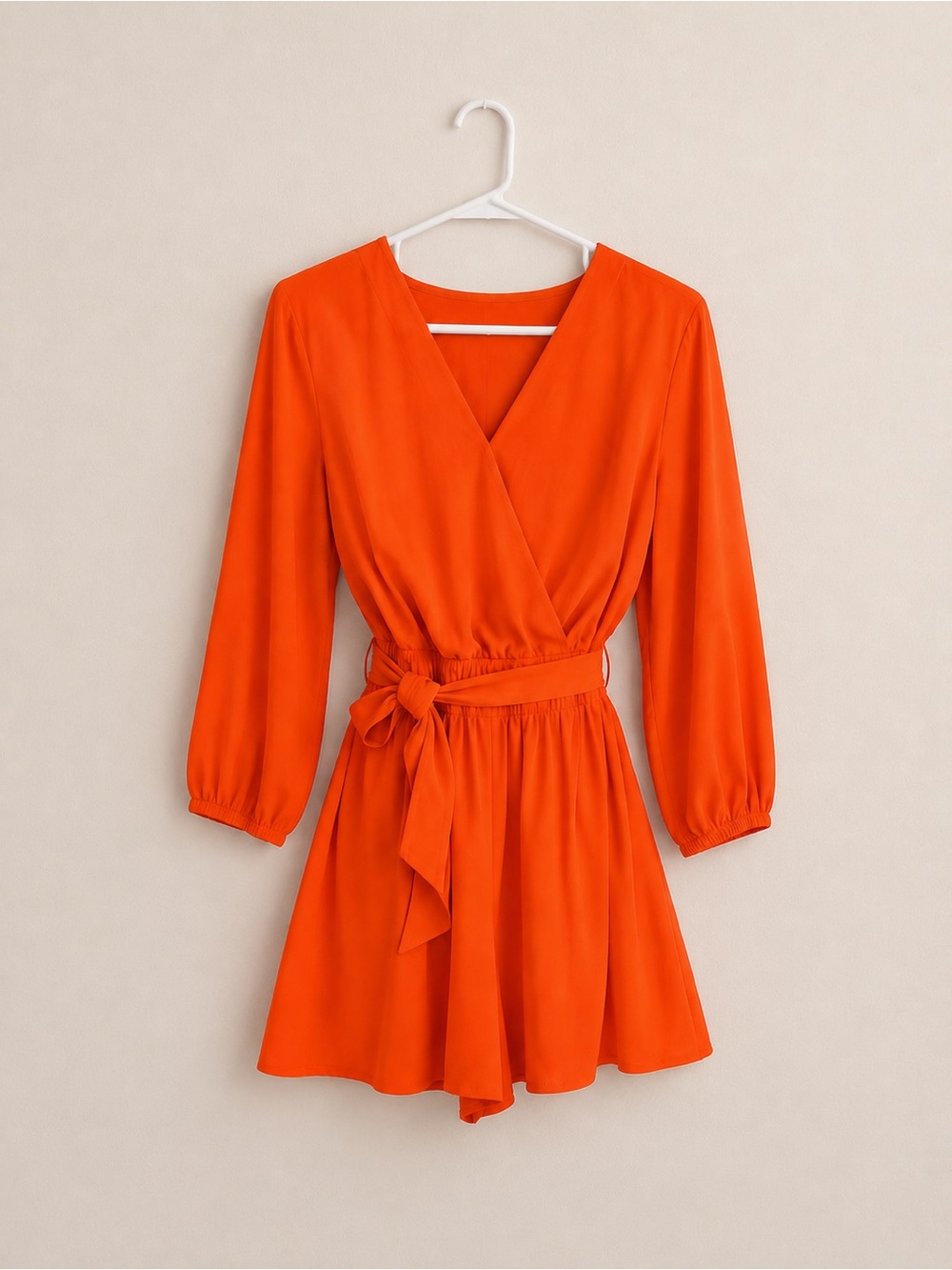 BOLD elements Orange Long-Sleeve Wrap Dress with Tie Waist